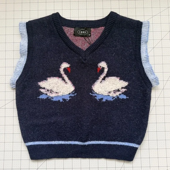 Cider Dark Blue Swan Patterned Vest - Picture 1 of 2